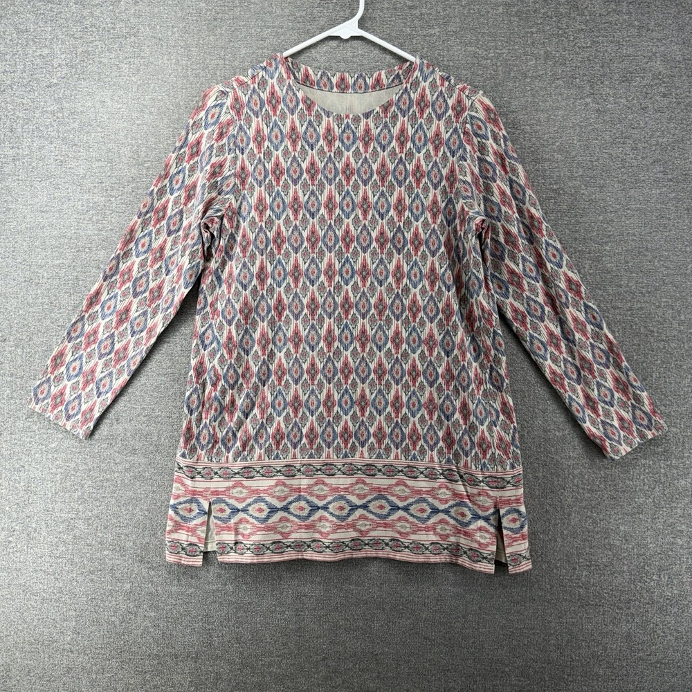 J Jill Luxe Supima Forward-seam Tunic Top Women Size Small Petite Geometric Red